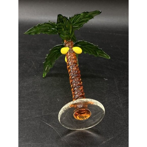 Art Glass Coconut Palm Small Glass 5” Palm Tree Vintage - Picture 12 of 12